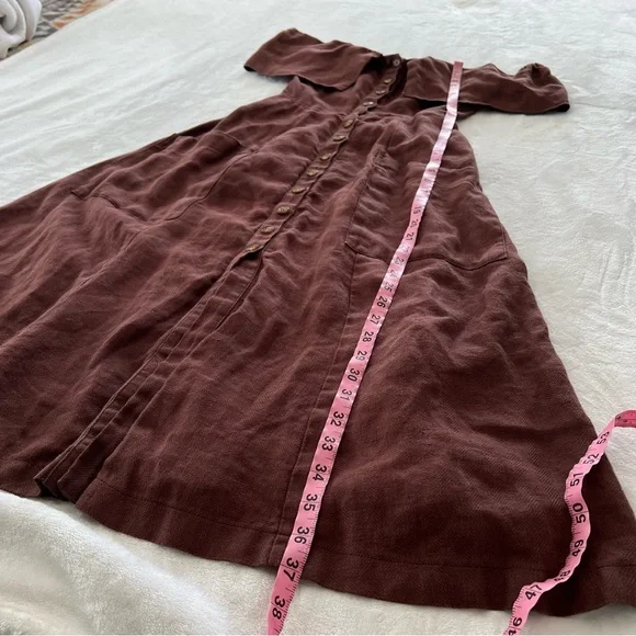 Reformation Marian Linen Dress in Brown Off The Shoulder Celeb Favorite Rare HTF - Picture 9 of 9
